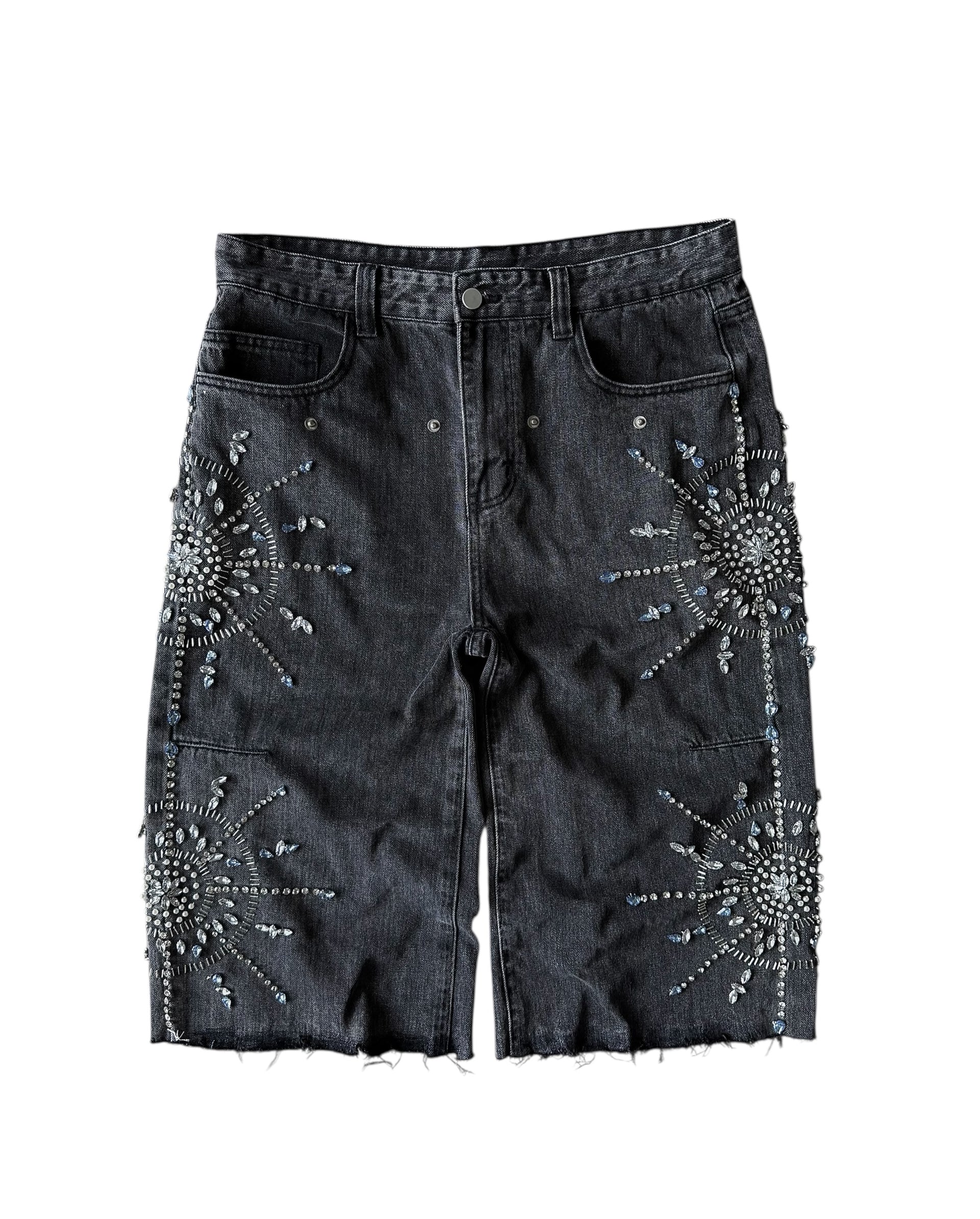 BLACK MONOGRAM MIRROR JORTS