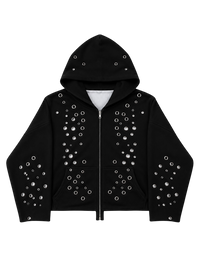 EYELET HOODIE - BLACK